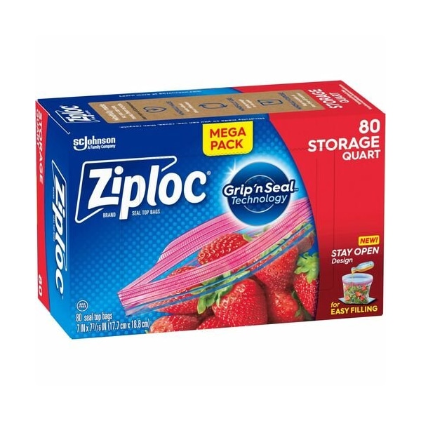 Sc Johnson Storage Bags, Stand-Up Bottom, Quart, 80/BX, 80PK SJN351319 - main